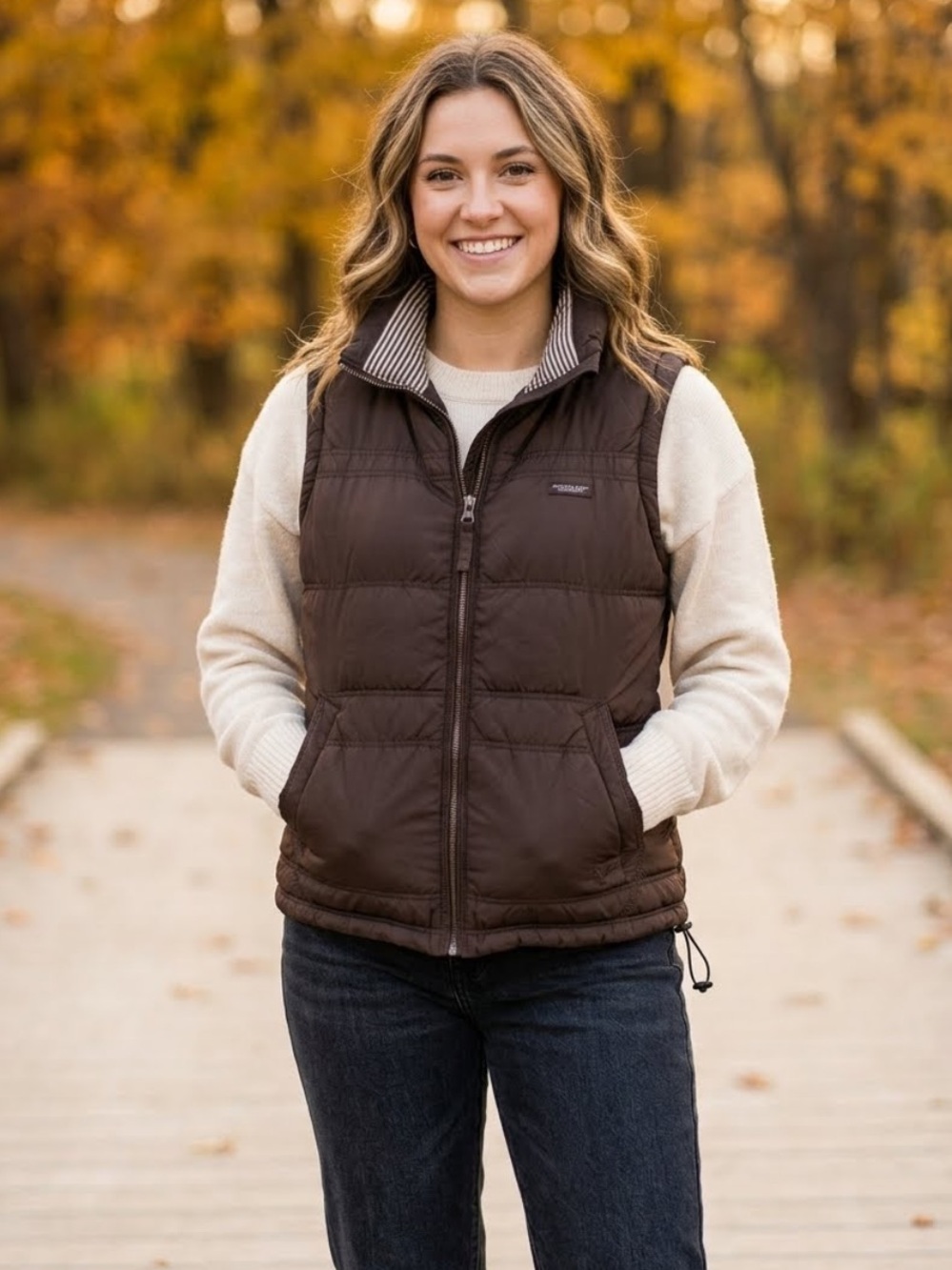American Eagle Brown Quilted Puffer Zip Up Vest